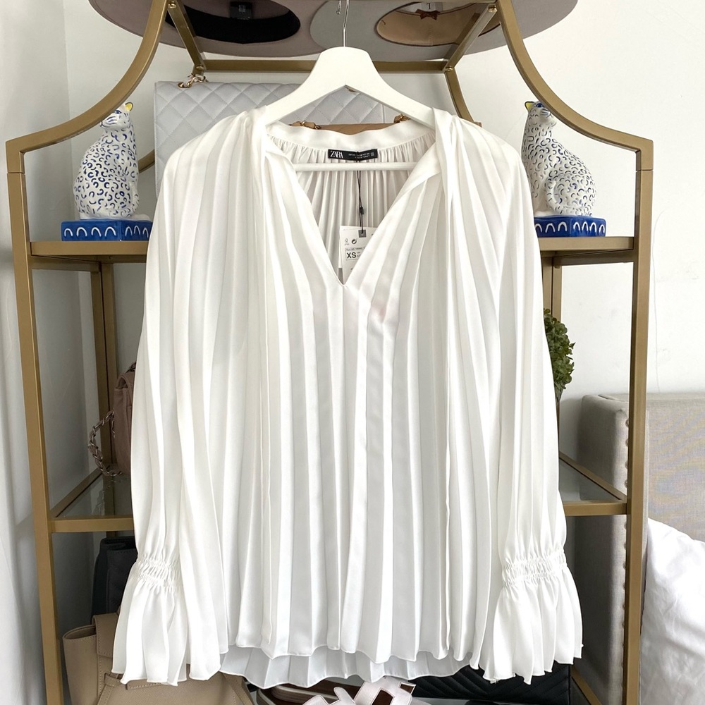 New Zara Pleated White Blouse 2021
